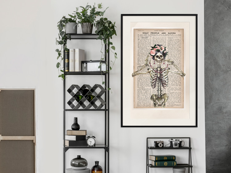 Wall Poster Lady Skeleton - unusual vintage-style fantasy with a newspaper background 129099 additionalImage 24