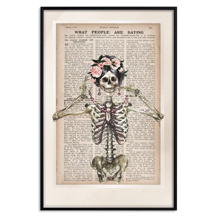 Wall Poster Lady Skeleton - unusual vintage-style fantasy with a newspaper background 129099 additionalImage 16
