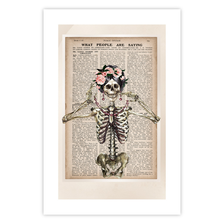 Wall Poster Lady Skeleton - unusual vintage-style fantasy with a newspaper background 129099 additionalImage 19