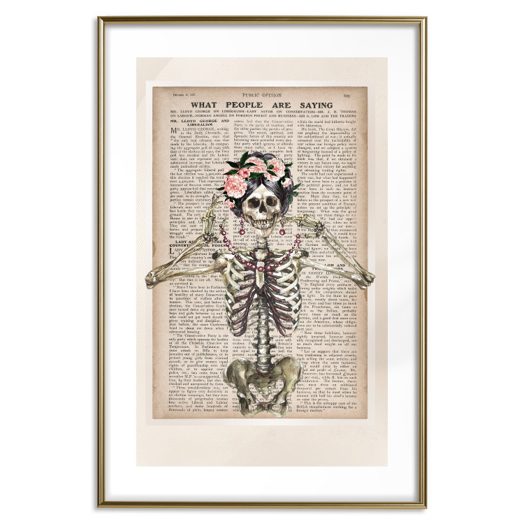Wall Poster Lady Skeleton - unusual vintage-style fantasy with a newspaper background 129099 additionalImage 14