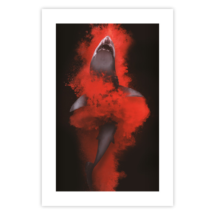 Wall Poster King of the Oceans - abstract shark amidst redness on a black background 129799 additionalImage 25