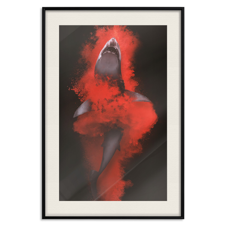 Wall Poster King of the Oceans - abstract shark amidst redness on a black background 129799 additionalImage 19