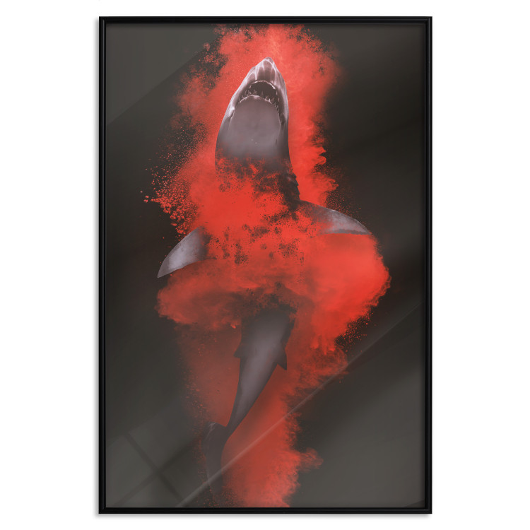 Wall Poster King of the Oceans - abstract shark amidst redness on a black background 129799 additionalImage 18