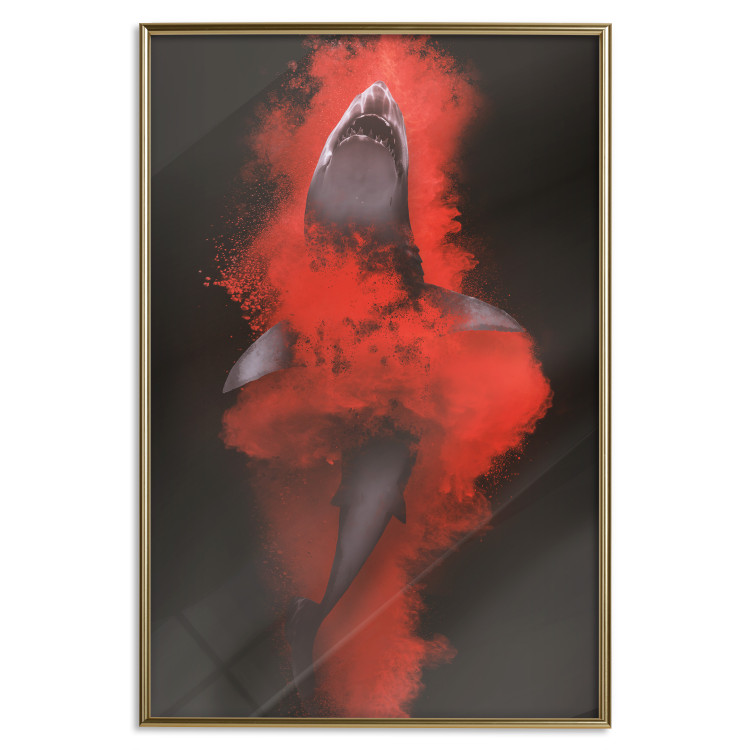 Wall Poster King of the Oceans - abstract shark amidst redness on a black background 129799 additionalImage 17