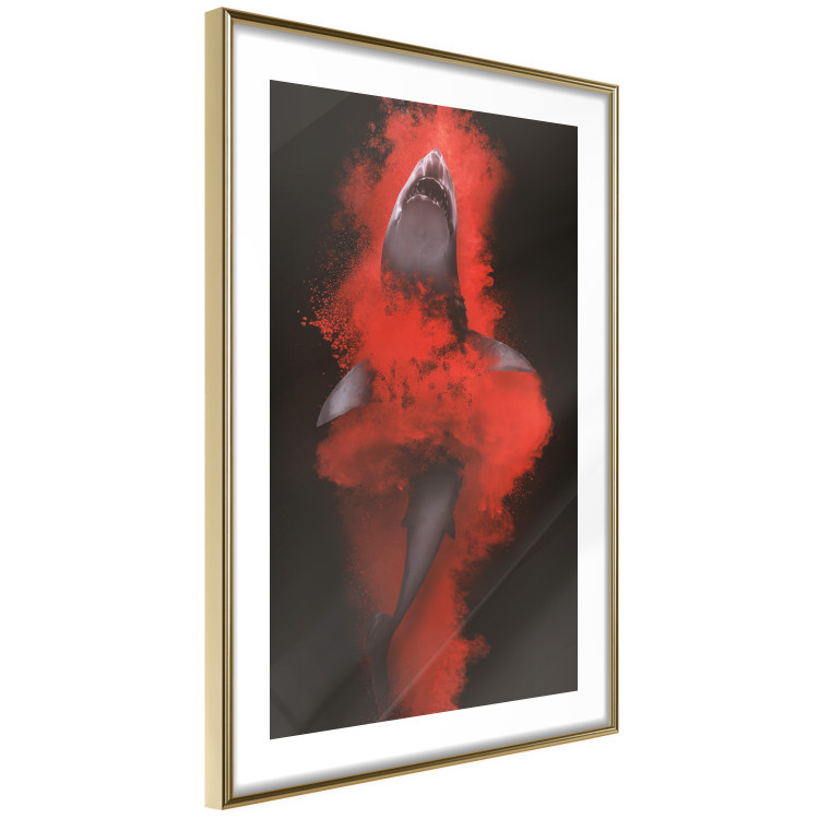 Wall Poster King of the Oceans - abstract shark amidst redness on a black background 129799 additionalImage 7
