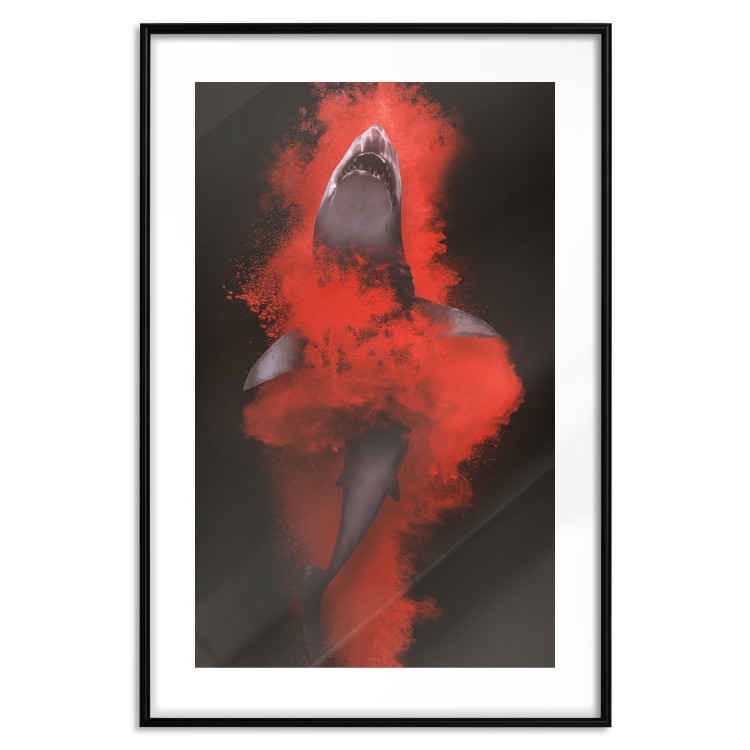 Wall Poster King of the Oceans - abstract shark amidst redness on a black background 129799 additionalImage 17