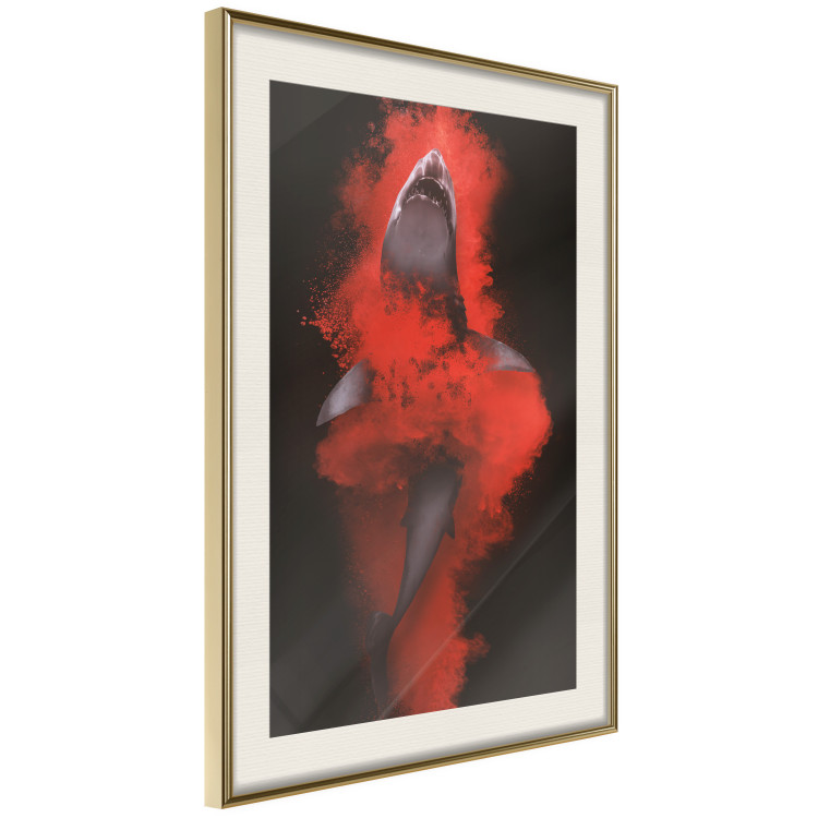 Wall Poster King of the Oceans - abstract shark amidst redness on a black background 129799 additionalImage 3