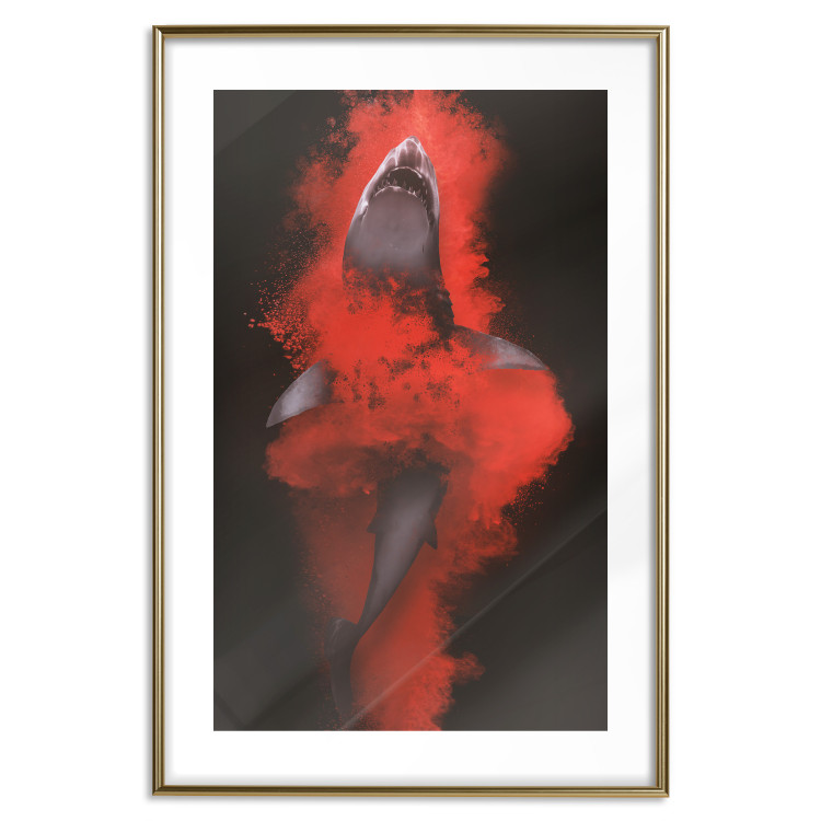 Wall Poster King of the Oceans - abstract shark amidst redness on a black background 129799 additionalImage 16
