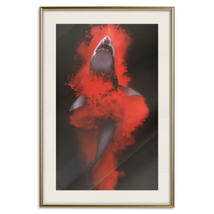 Wall Poster King of the Oceans - abstract shark amidst redness on a black background 129799 additionalImage 20