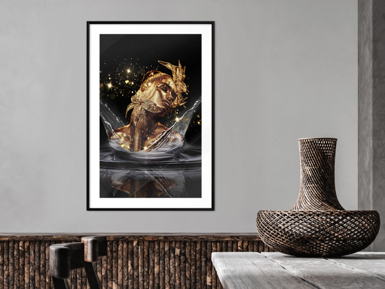 Wall Poster Golden Dream - abstract golden figure of a woman in water on a black background 132199 additionalImage 23