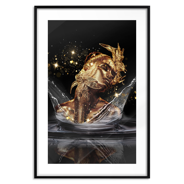 Wall Poster Golden Dream - abstract golden figure of a woman in water on a black background 132199 additionalImage 17