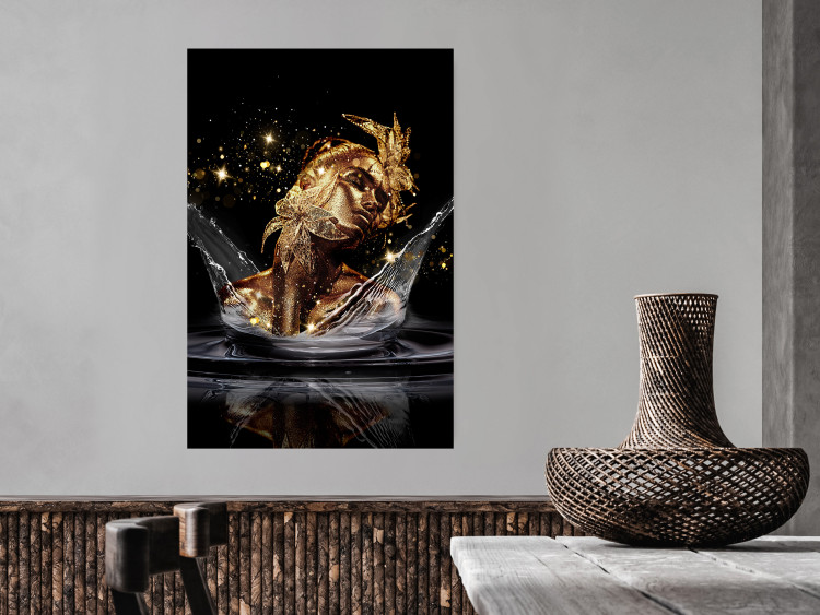 Wall Poster Golden Dream - abstract golden figure of a woman in water on a black background 132199 additionalImage 13