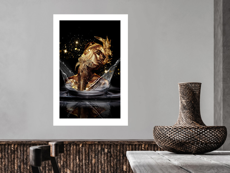 Wall Poster Golden Dream - abstract golden figure of a woman in water on a black background 132199 additionalImage 14