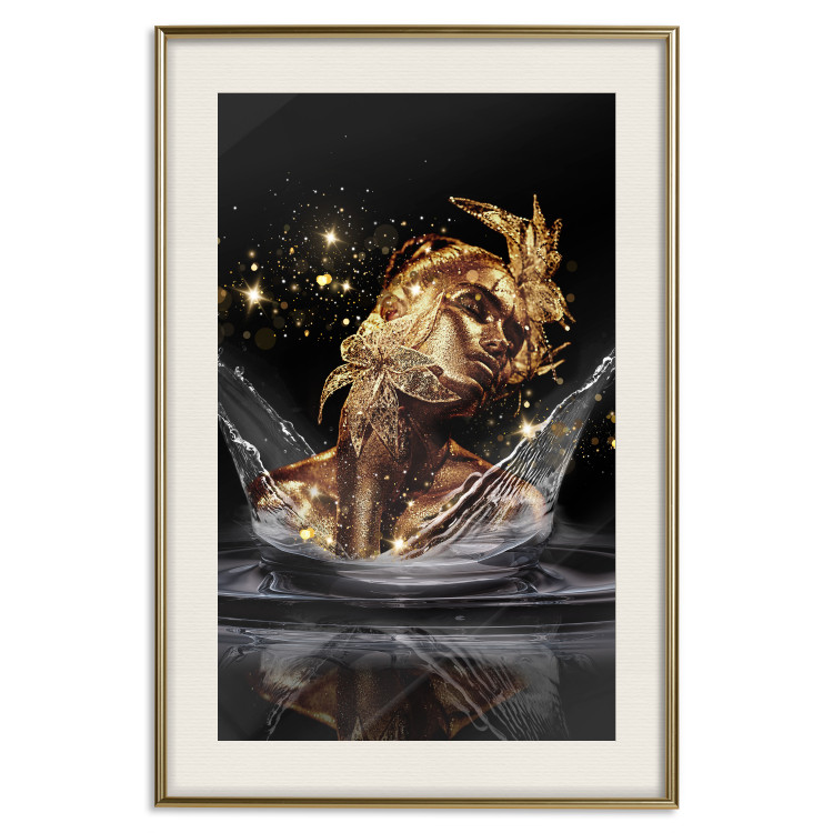 Wall Poster Golden Dream - abstract golden figure of a woman in water on a black background 132199 additionalImage 20