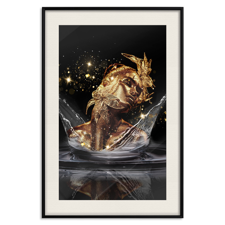 Wall Poster Golden Dream - abstract golden figure of a woman in water on a black background 132199 additionalImage 19
