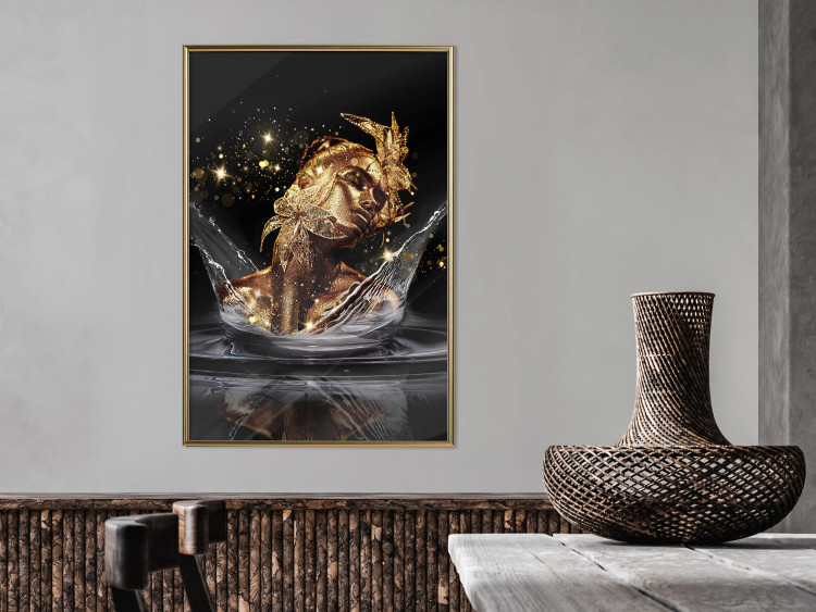 Wall Poster Golden Dream - abstract golden figure of a woman in water on a black background 132199 additionalImage 12