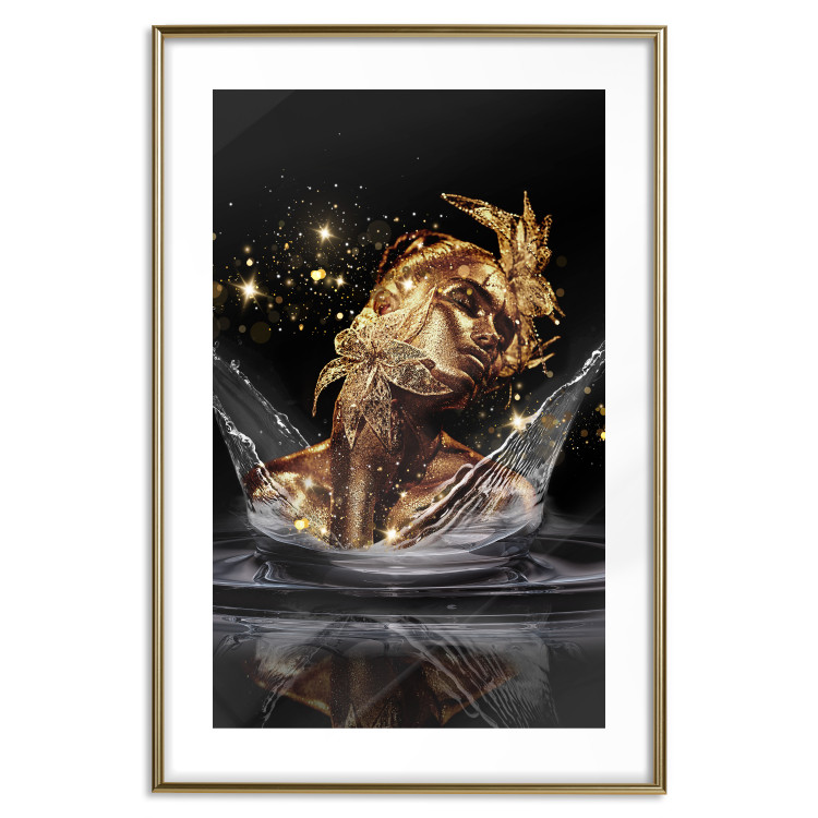 Wall Poster Golden Dream - abstract golden figure of a woman in water on a black background 132199 additionalImage 16
