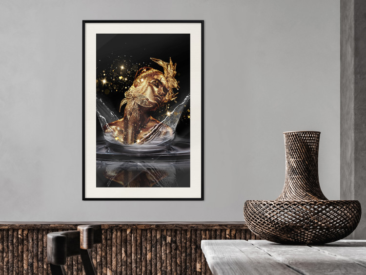 Wall Poster Golden Dream - abstract golden figure of a woman in water on a black background 132199 additionalImage 24