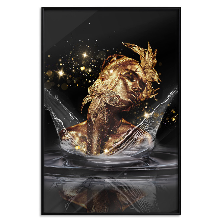 Wall Poster Golden Dream - abstract golden figure of a woman in water on a black background 132199 additionalImage 18