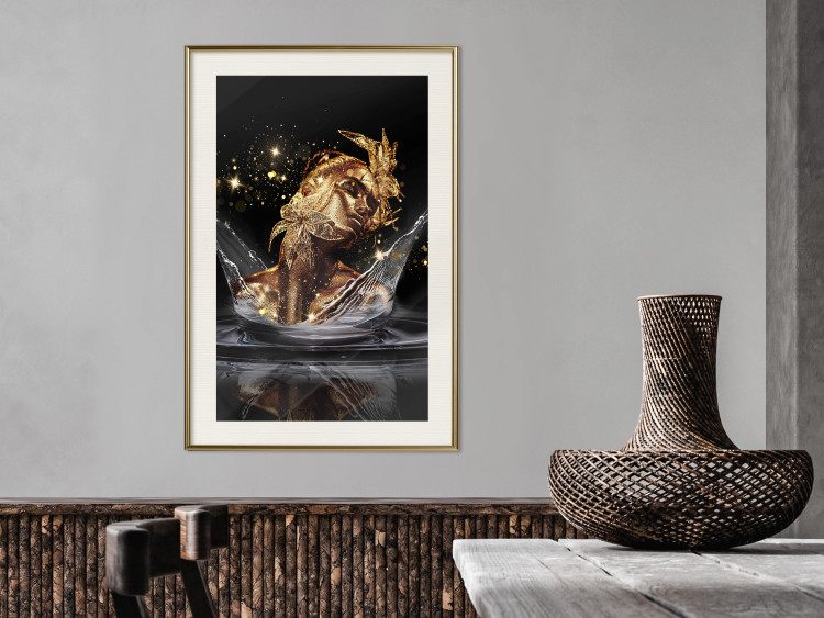 Wall Poster Golden Dream - abstract golden figure of a woman in water on a black background 132199 additionalImage 22