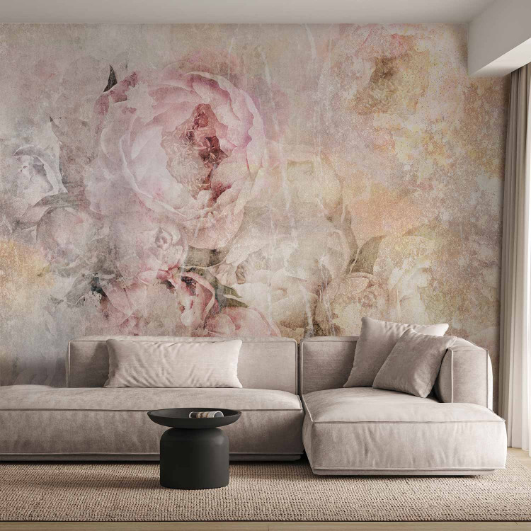 Wall Mural Powder blooms - retro floral motif with peonies with pattern 135799