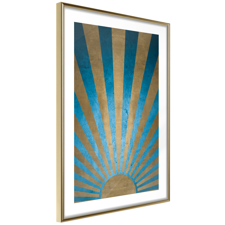 Poster Beyond the Horizon - abstract golden sun with figures on a blue background 137699 additionalImage 2