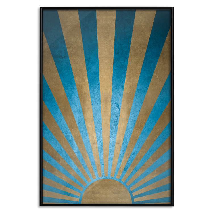Poster Beyond the Horizon - abstract golden sun with figures on a blue background 137699 additionalImage 10