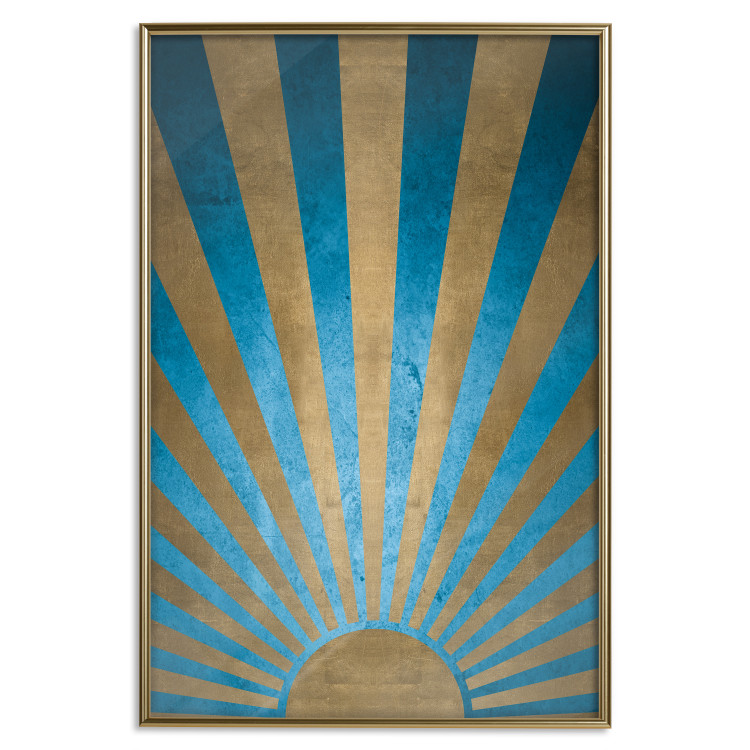 Poster Beyond the Horizon - abstract golden sun with figures on a blue background 137699 additionalImage 11