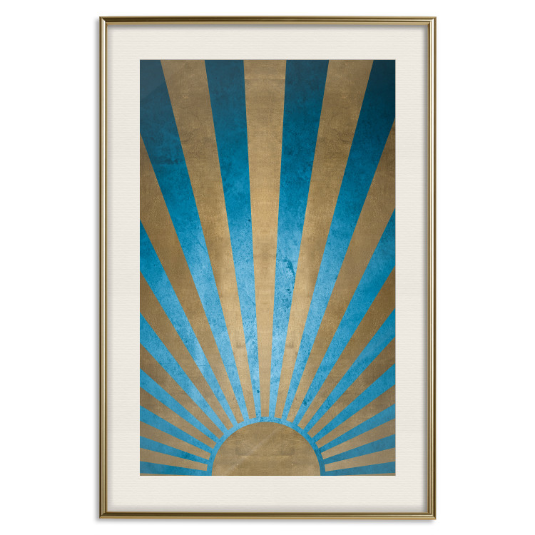 Poster Beyond the Horizon - abstract golden sun with figures on a blue background 137699 additionalImage 18