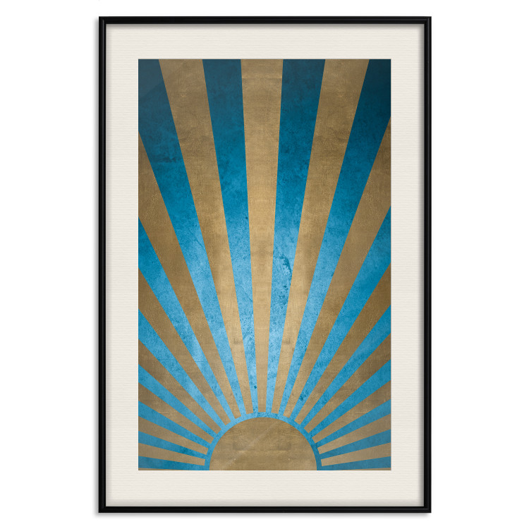 Poster Beyond the Horizon - abstract golden sun with figures on a blue background 137699 additionalImage 17