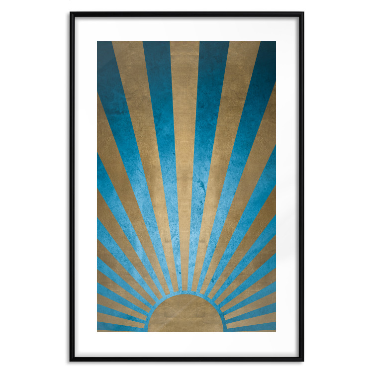 Poster Beyond the Horizon - abstract golden sun with figures on a blue background 137699 additionalImage 19