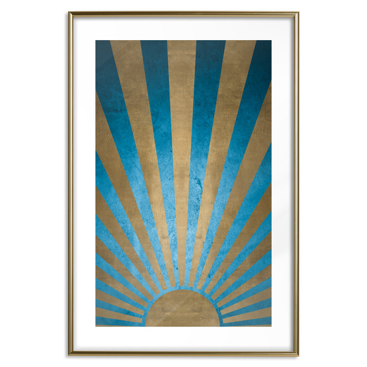 Poster Beyond the Horizon - abstract golden sun with figures on a blue background 137699 additionalImage 16