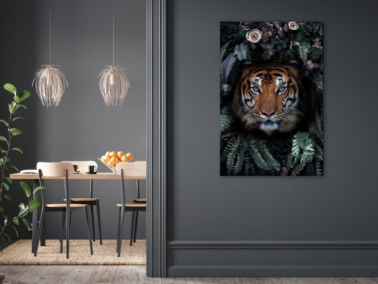 Canvas Art Print Tiger in Leaves (1-piece) Vertical - wild animal in the jungle 138599 additionalImage 3