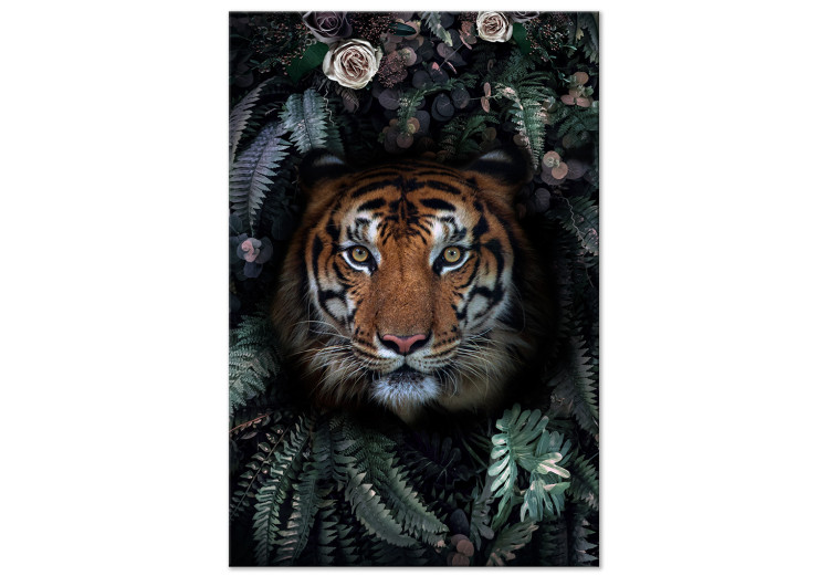 Canvas Art Print Tiger in Leaves (1-piece) Vertical - wild animal in the jungle 138599