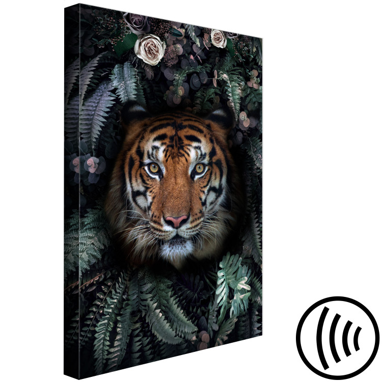 Canvas Art Print Tiger in Leaves (1-piece) Vertical - wild animal in the jungle 138599 additionalImage 6