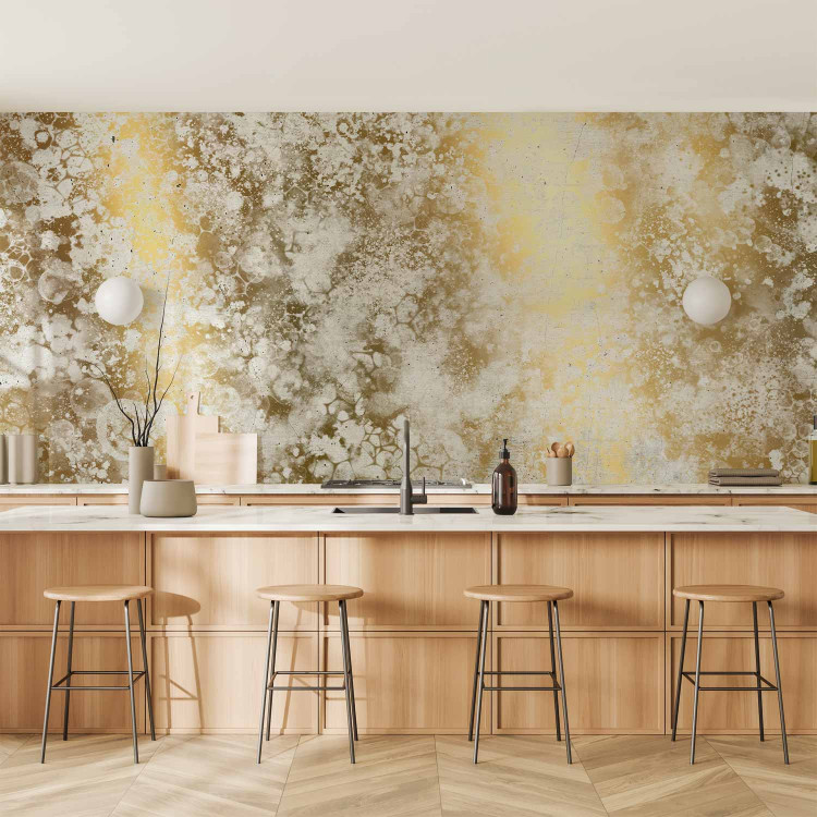 Wall Mural Abstraction - white patterned background with bubble marks on gold background 142699 additionalImage 6