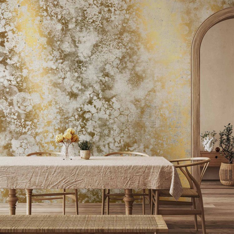 Wall Mural Abstraction - white patterned background with bubble marks on gold background 142699 additionalImage 4