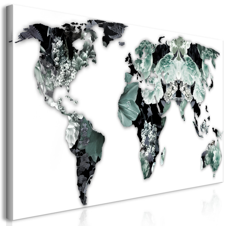 Canvas Emerald Map (1-piece) Wide - world map in green flowers 143099 additionalImage 2
