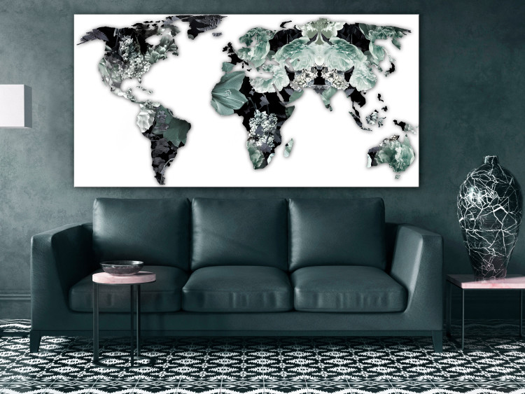 Canvas Emerald Map (1-piece) Wide - world map in green flowers 143099 additionalImage 3