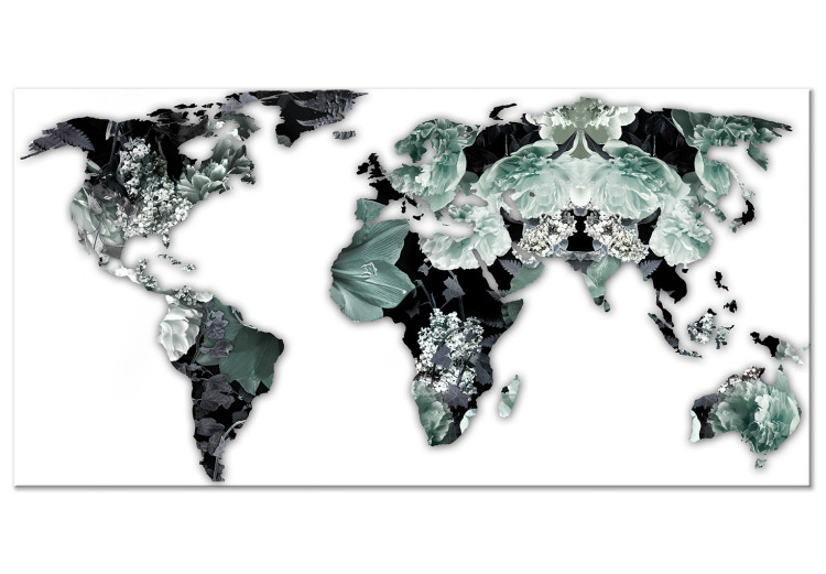 Canvas Emerald Map (1-piece) Wide - world map in green flowers 143099