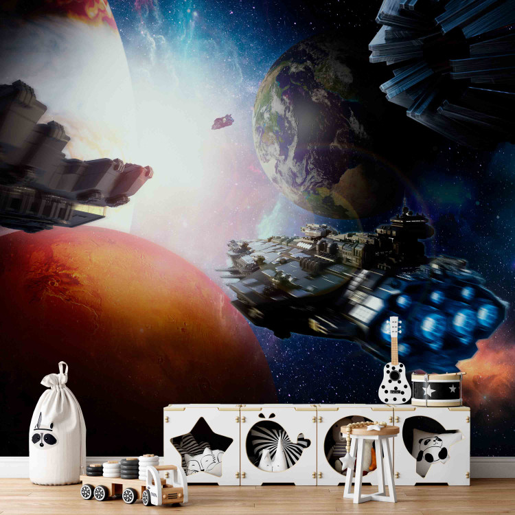 Photo Wallpaper Children's landscape - cosmos motif with planets and spaceships 143499 additionalImage 4