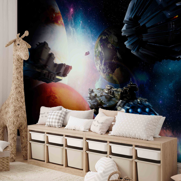 Photo Wallpaper Children's landscape - cosmos motif with planets and spaceships 143499 additionalImage 6