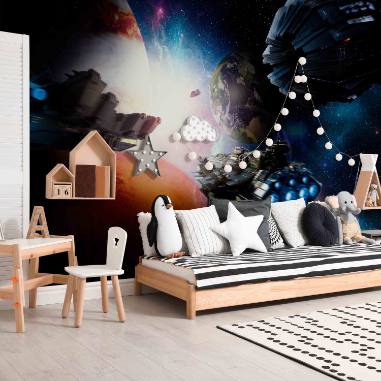 Photo Wallpaper Children's landscape - cosmos motif with planets and spaceships 143499 additionalImage 5
