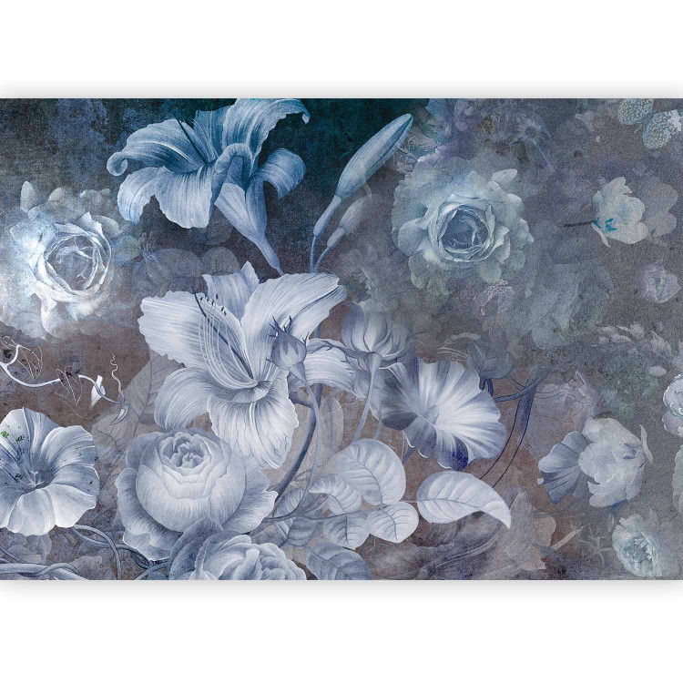 Wall Mural Vintage style flowers - large white plants on a dark background in blues 145099 additionalImage 5