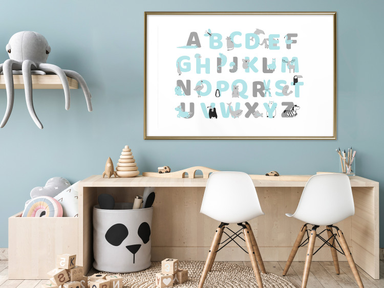 Poster English Alphabet for Children - Gray and Blue Letters with Animals 146499 additionalImage 13