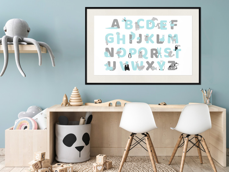 Poster English Alphabet for Children - Gray and Blue Letters with Animals 146499 additionalImage 24