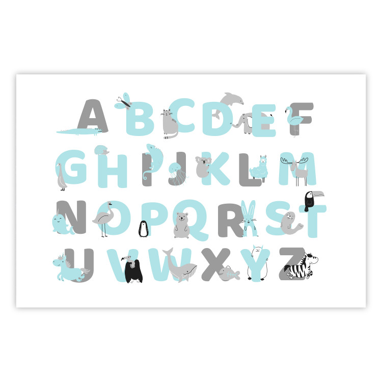 Poster English Alphabet for Children - Gray and Blue Letters with Animals 146499