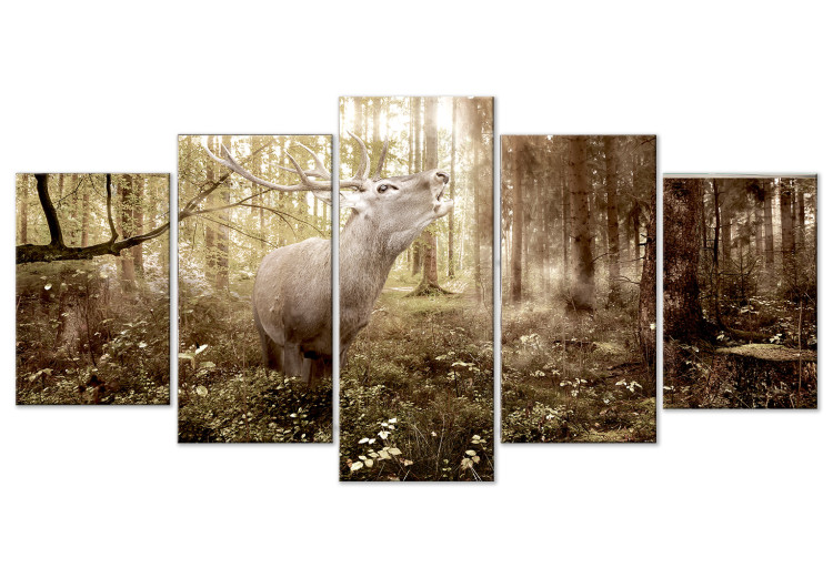 Canvas Art Print Forest Sovereign (5-piece) Wide - composition with an animal motif 149099