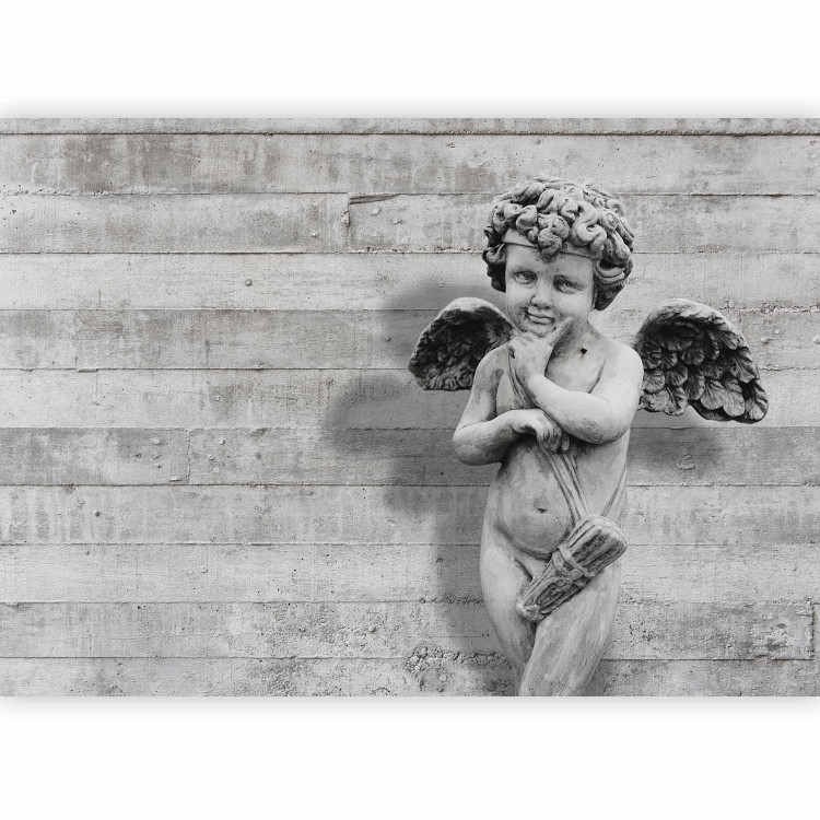 Wall Mural Charming stone cherub - angel sculpture against a background of concrete stripes 64499 additionalImage 5