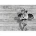 Wall Mural Charming stone cherub - angel sculpture against a background of concrete stripes 64499 additionalThumb 5